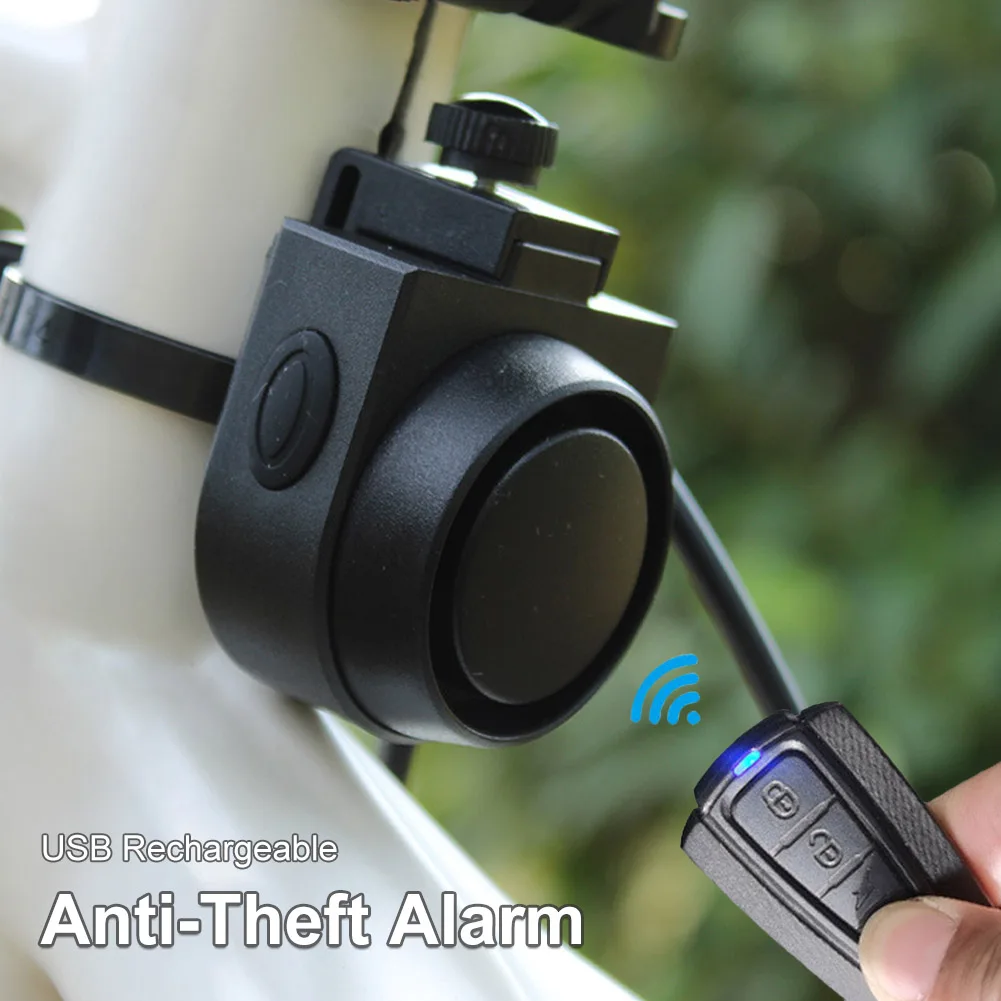 Wireless Bike Alarm Anti-Theft Burglar Alarm 115dB Loud Vibration-Activated Bicycle Alarm Bell with Remote Horn USB Rechargeable