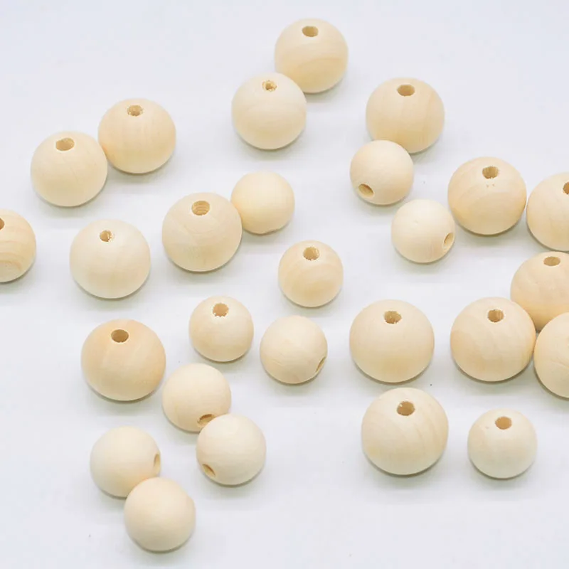 8-25cm Drewniane koraliki Duży otwór Naturalna okrągła kula Drewniany koralik dystansowy do bransoletki DIY Dekoracja kurtyny domowej Drewniane
