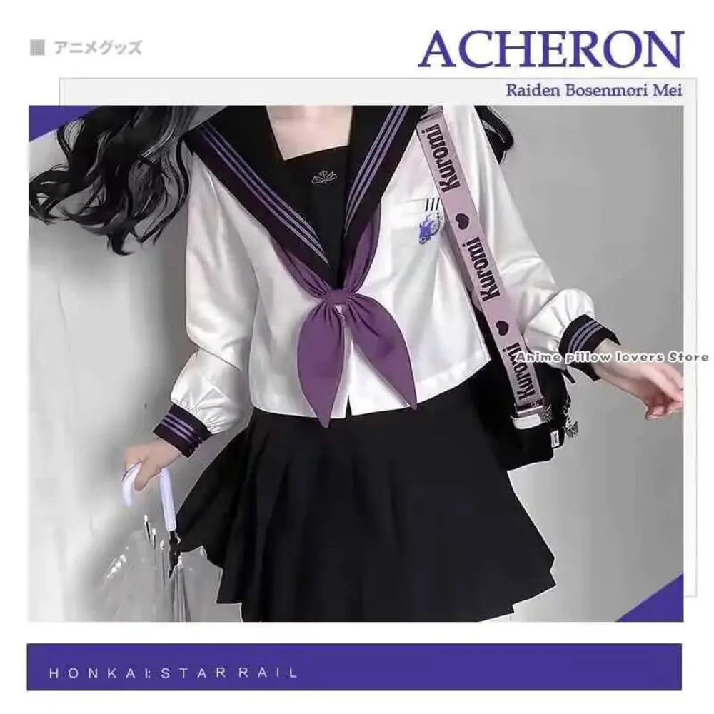 

Anime Honkai: Star Rail Acheron Casual Long Sleeve JK Uniform Sailor Suit Tops Skirt Set Cosplay Student Spring Autumn