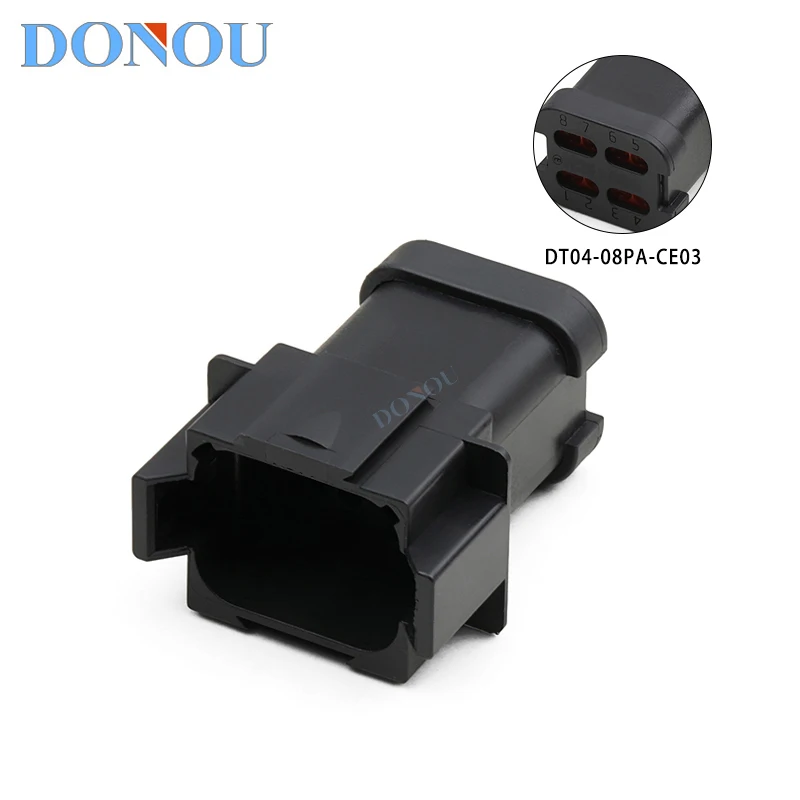 DT04-08PA-CE03 Dechi type 8-hole male end sheathed waterproof connector engineering Black plug with flat cover