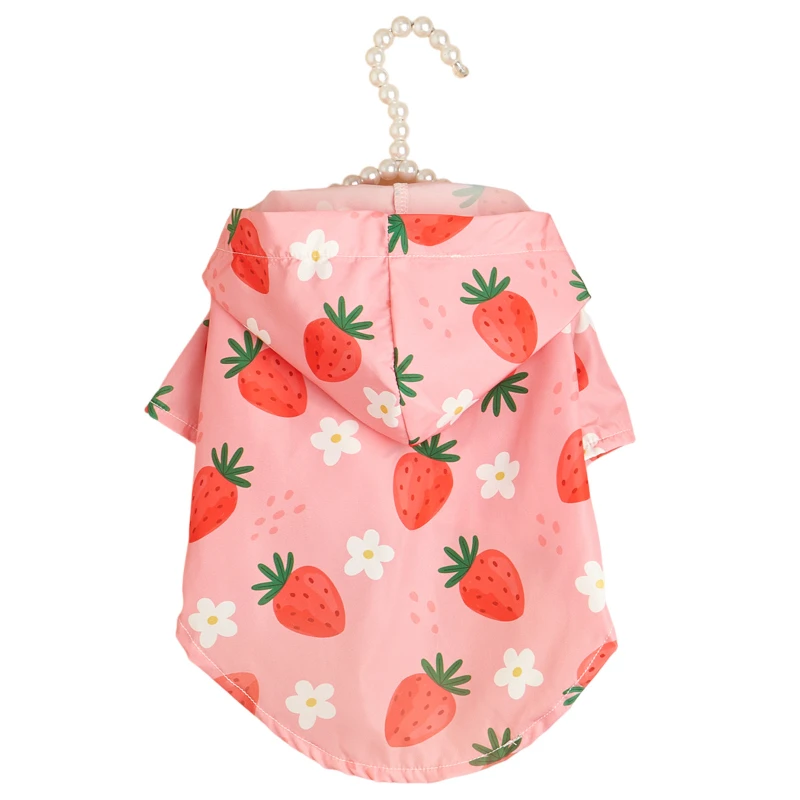 Cartoon Strawberry Pet Raincoat Fruit Strawberry Pattern Cat and Dog Universal Waterproof Comfortable Puppy Raincoat Dog Costume