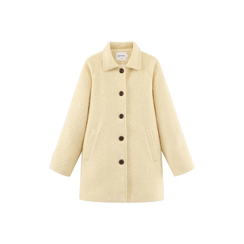 Abrigo tipo lana de un solo pecho para mujer, abrigo elegante de longitud media con solapa, ropa de abrigo cálida para invierno, ropa diaria de estilo clásico elegante