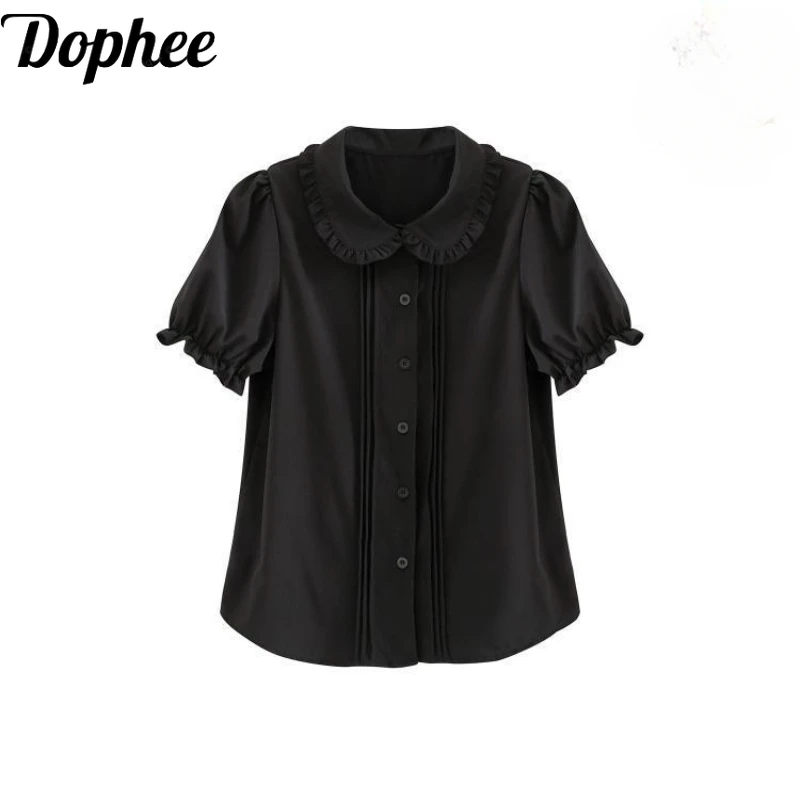 

Dophee Original Summer Puff Short Sleeve Women Shirts Japanese Peter Pan Collar Cute Lolita Tops All-match Sweet Girl Blouses