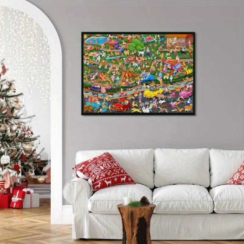 Rompecabezas de papel de 1000 piezas para adultos, rompecabezas de fiesta de perros de dibujos animados, juego divertido e educativo, decoración del hogar, exhibición de pared