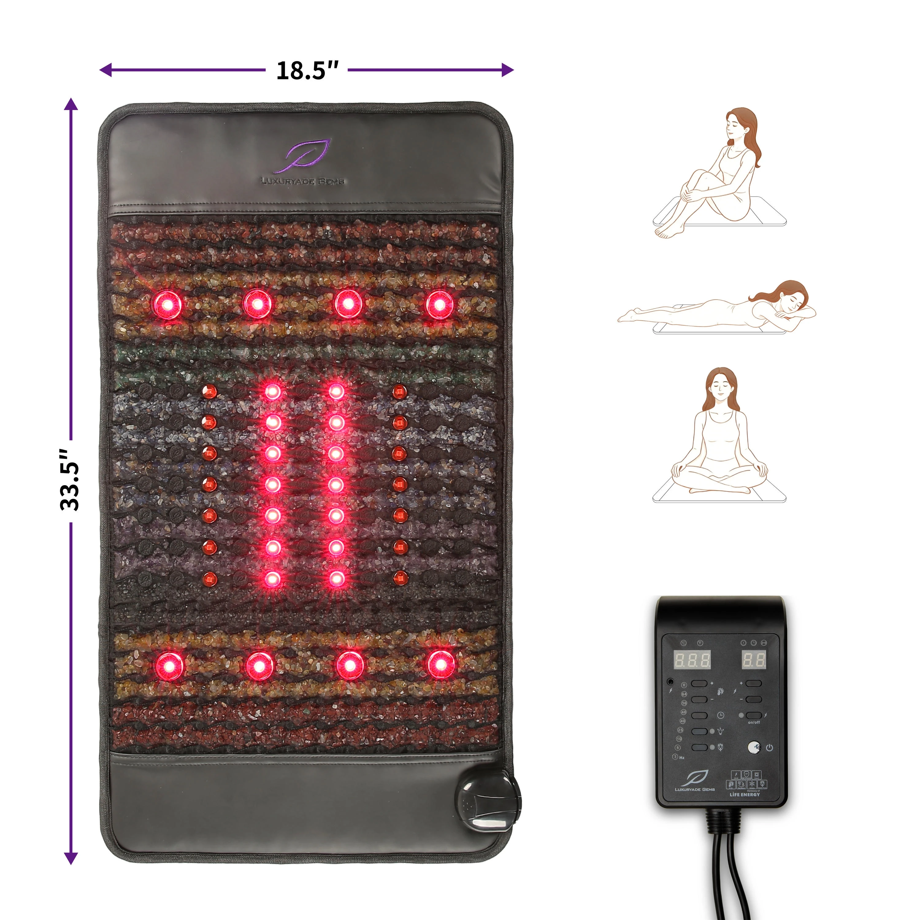 Luxuryade B85 PEMF Crystal Chakra Bio Mat Amethyst Photon Red Light Therapy Cushion Infrared Tourmaline Jade Massage Mattress