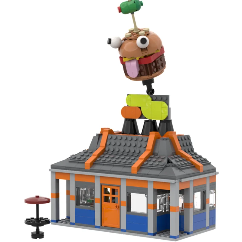 633PCS MOC Creative Street View Burger Restaurant Model Architecture Building Block Diy Assembly Kids Toys Gifts