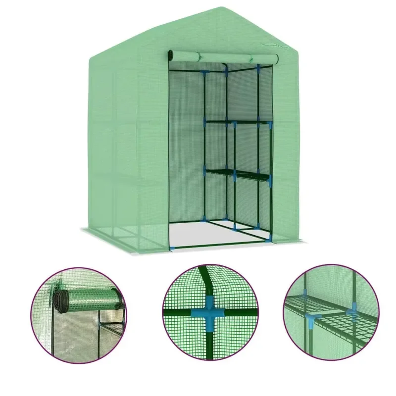 Steel Greenhouse with Shelves 56.3 x 56.3 x 76.8 in for Garden Use
