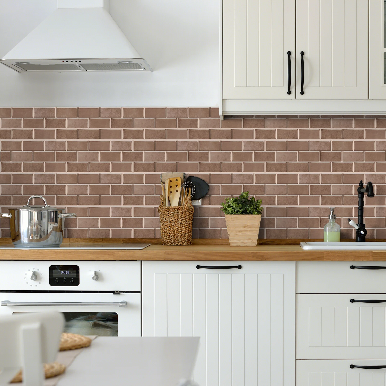 

Brick Pattern Wall Stickers - Kitchen Decor Self-Adhesive Vinyl Waterproof Oil-Proof 3D Textured Wall Decals