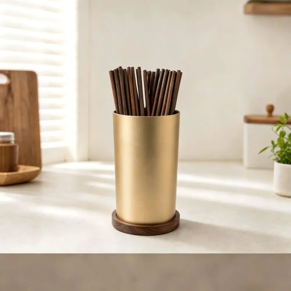 Countertop Utensil Holder For Kitchen Organizer Ebony Wood Space Aluminum Drainer Rack For Cutlery Spoon Fork