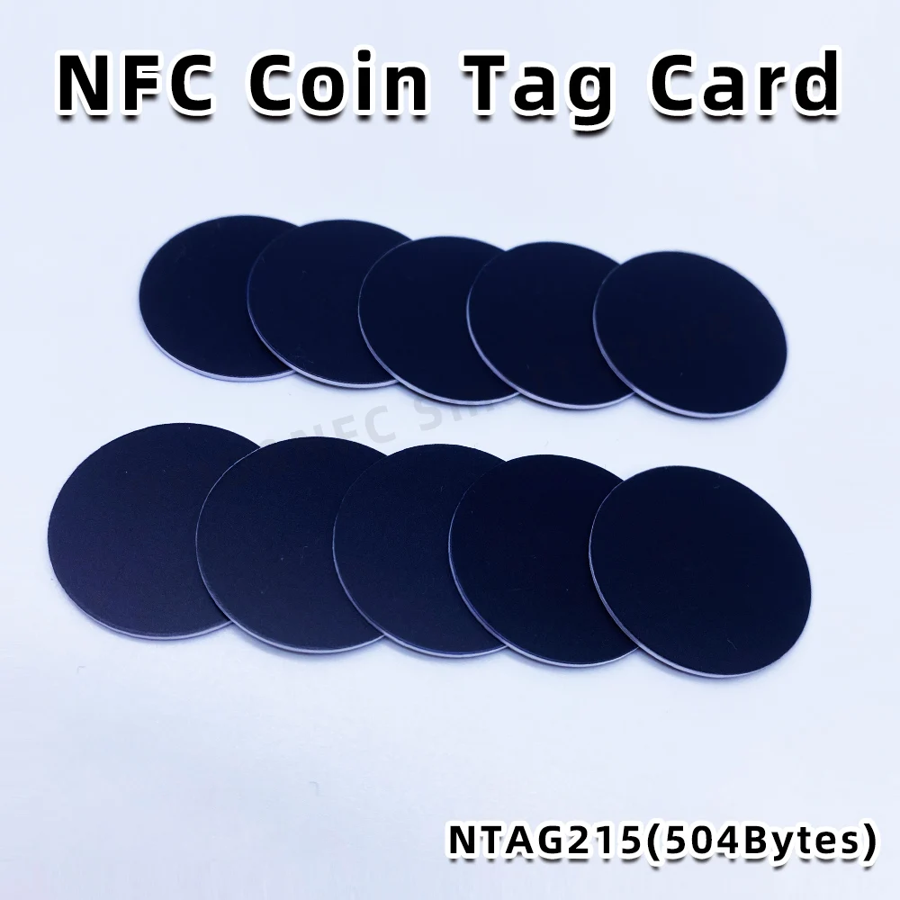 Imagem -02 - Etiquetas de Cartão Preto Regraváveis para Nfc Phone Game Nfc Round Coin 1356 Mhz 504 Bytes Nfc 215 25 mm 50 Pcs 100 Pcs