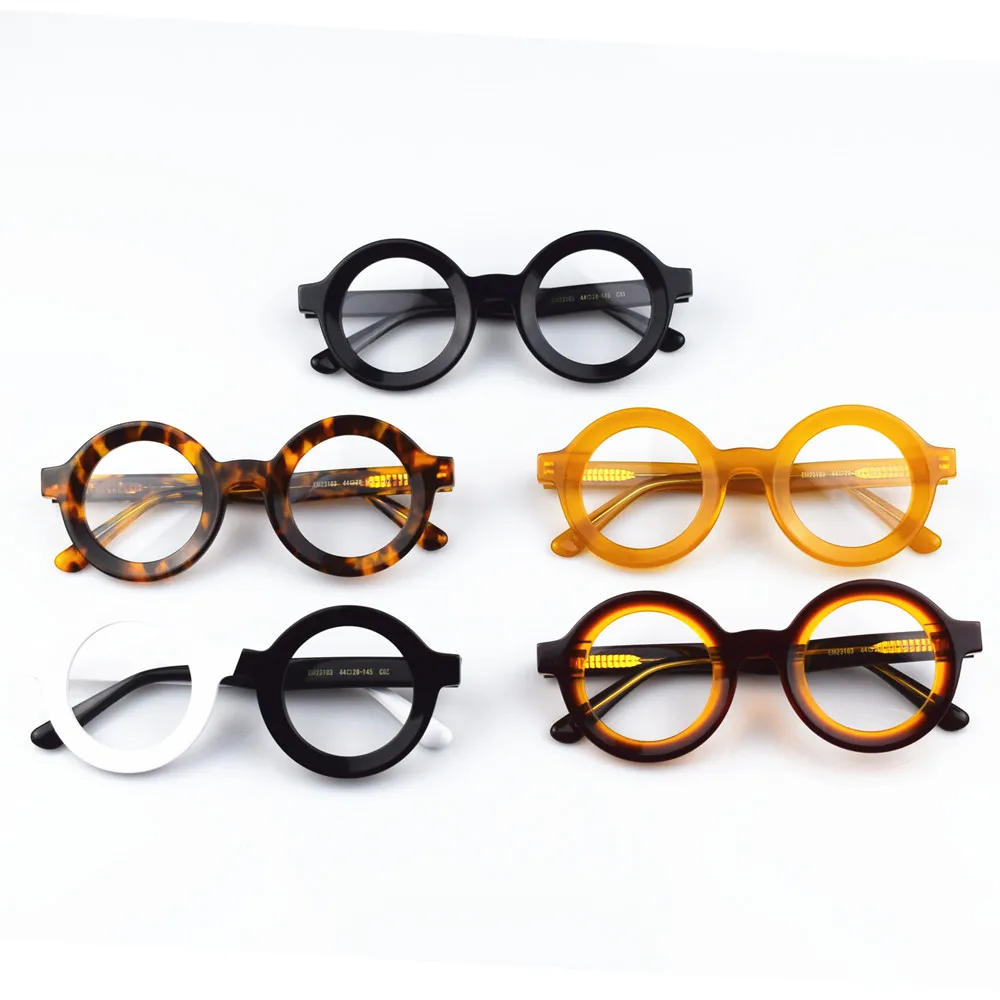 Round Acetate Fashion Eyeglasses Frames Hand Made Glasses Retro Trendy Men Women Optical Rx able Punk Spectacles