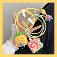 SpongeBob Snail For iphone ipad Charger USB Cable Case Cover Protector, Soft Silicone Protective Cable Winder KIds Funda