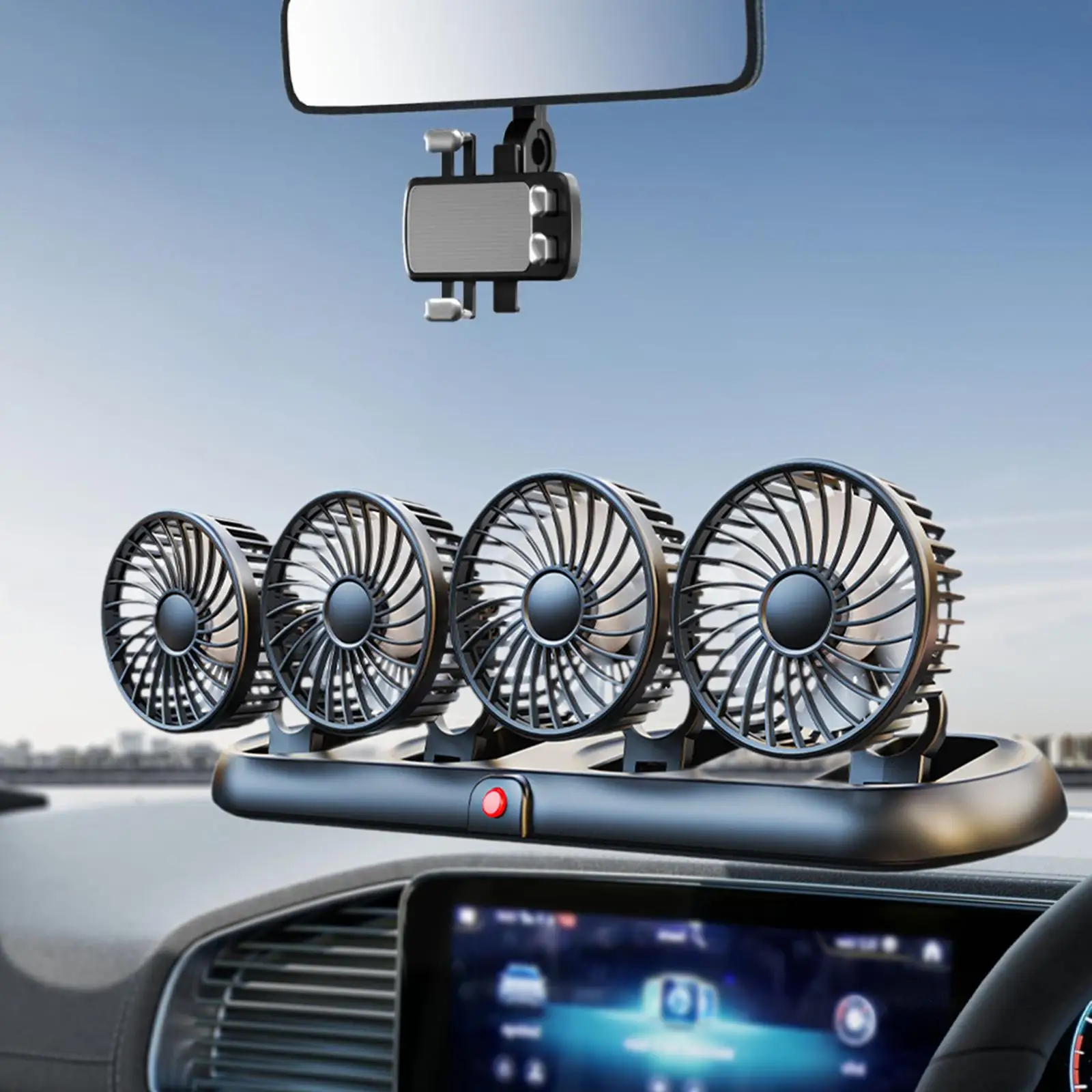 Auto-Lüfter, Auto-Lüfter, 360° °   Verstellbarer 4-Kopf-5-V-USB-faltbarer elektrischer Kfz-Ventilator für Zuhause, Schreibtisch, Büro und Auto
