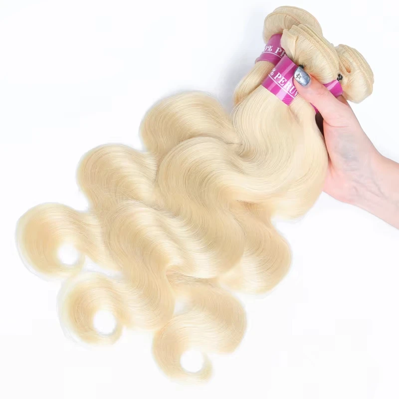 613 شقراء اللون نسج الشعر 1/3/4 حزم النسيج بيرو الجسم موجة شعر ريمي حزمة 8 - 40 بوصة 100% خصلة شعر بشرية للنساء #4