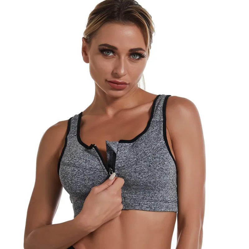 New Sports Bra Women Front Zipper Push Up Gym Jogging Crop Top More Size Tops Yoga Fitness Shockproof Vest Sport Bras for Women