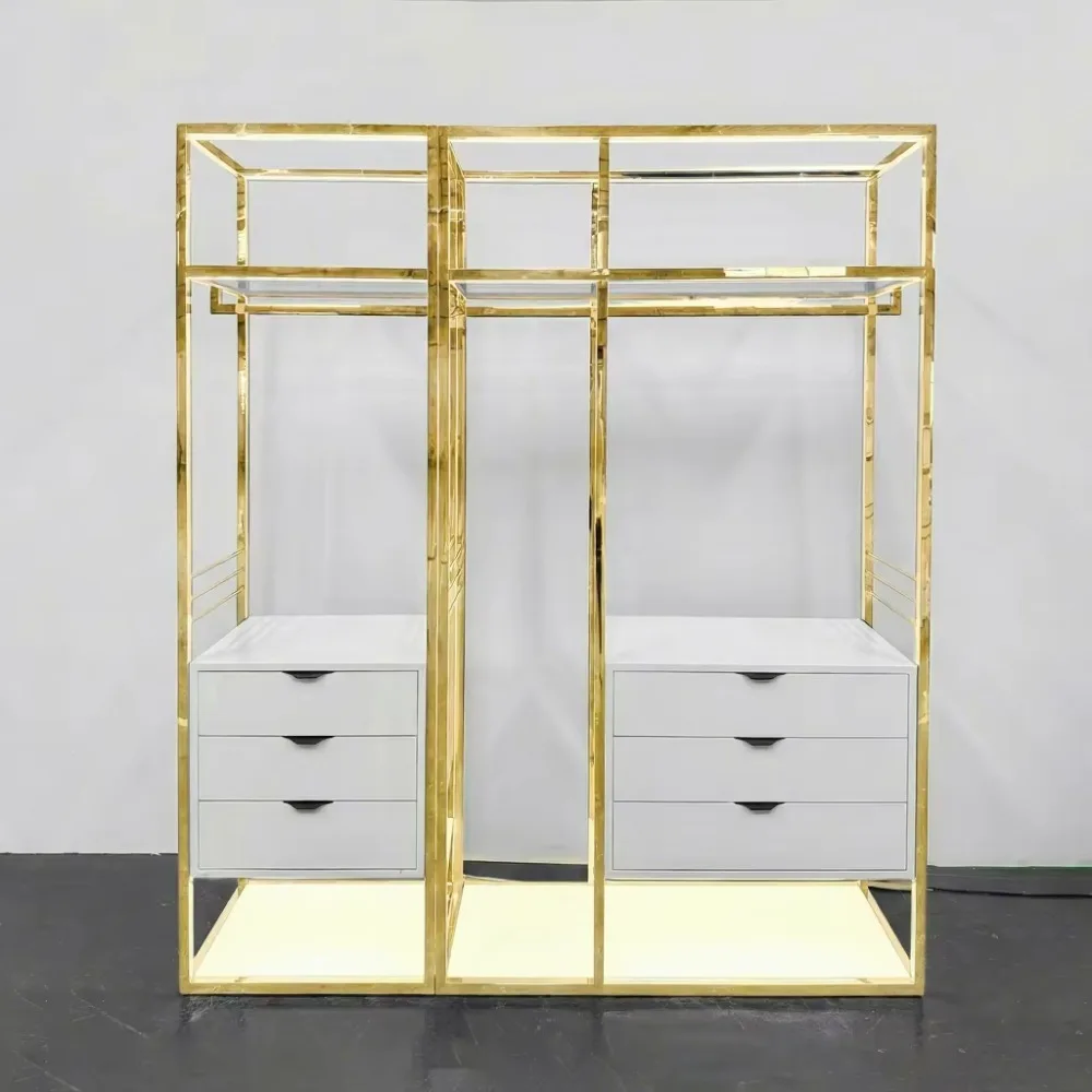 Hot Selling Golden Clothes Display Rack Quality Stainless Steel Display Racks Metal Garment Clothing Rack for Retail Store