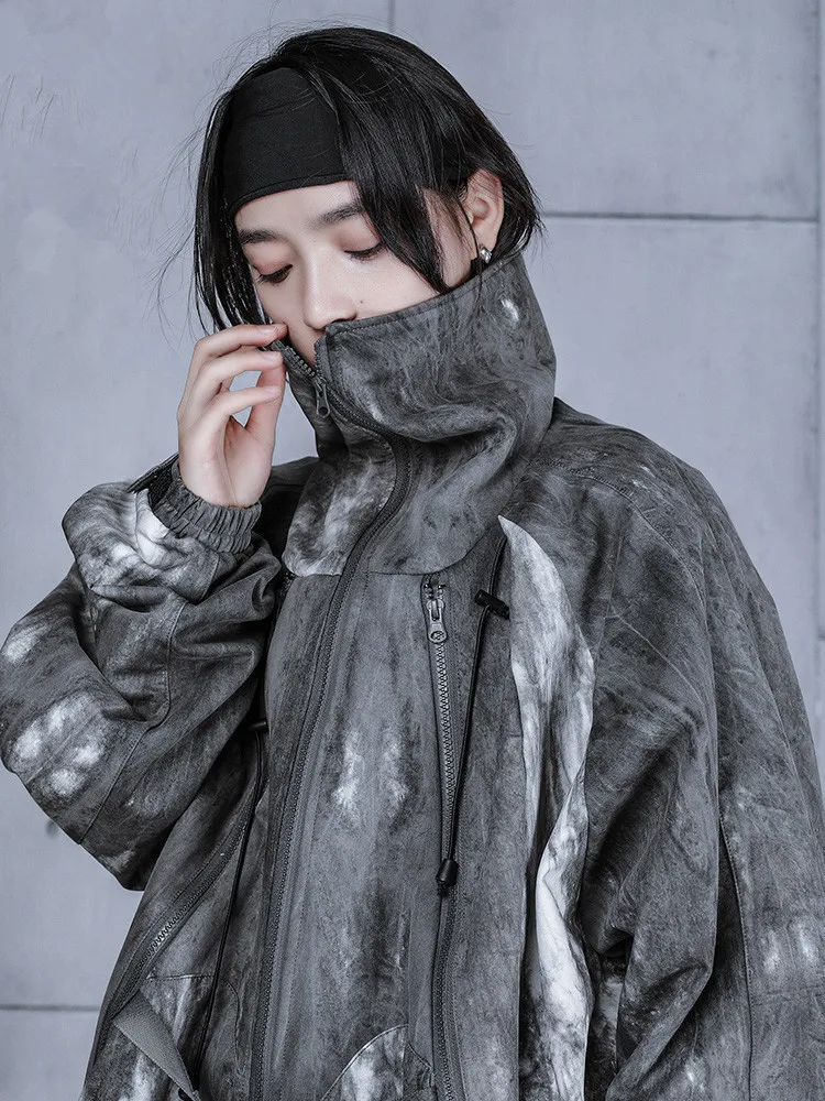

Punk Couple Sweatshirt Tie Dyed Lapel Jacket In Autumn And Winter Stand Collar Men's And Women's Loose Zip Casual Coat