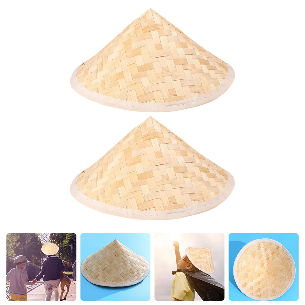 

2 Pcs Wall Hanging Bamboo Straw Hat Women's Hats Painting Supply Woven Decor