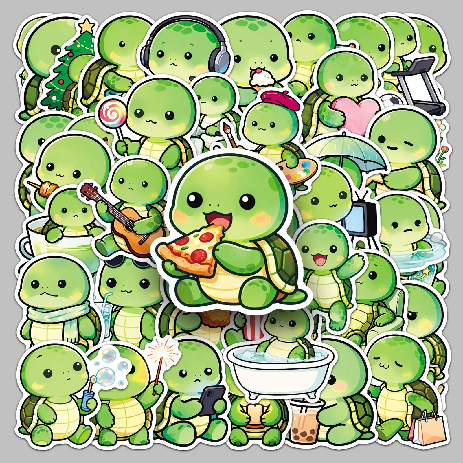 

50Pcs Kawaii Cartoon Turtle Stickers, Green Tortoise Decals for Water Bottles, Tablets & Cups