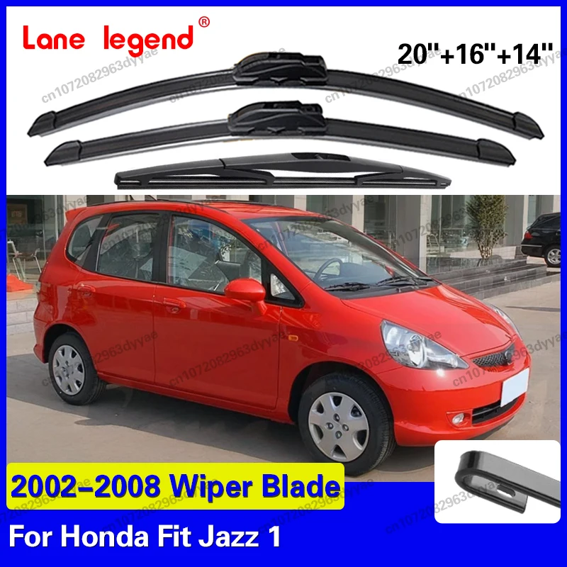 3 Stück für Honda Fit Jazz 1 2002–2008, 20 Zoll + 16 Zoll + 14 Zoll, vorne und hinten, Wischerblätter, Windschutzscheibe, Fensterscheibe, Zubehör