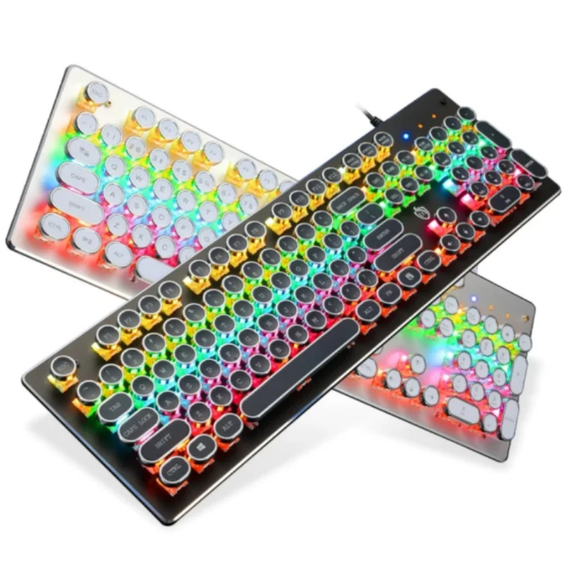 Steam Punk HJK920 Mechanical Wired Keyboard with Plated Keycaps Qing Axis for Esports Gaming - Durable Gaming Keyboard