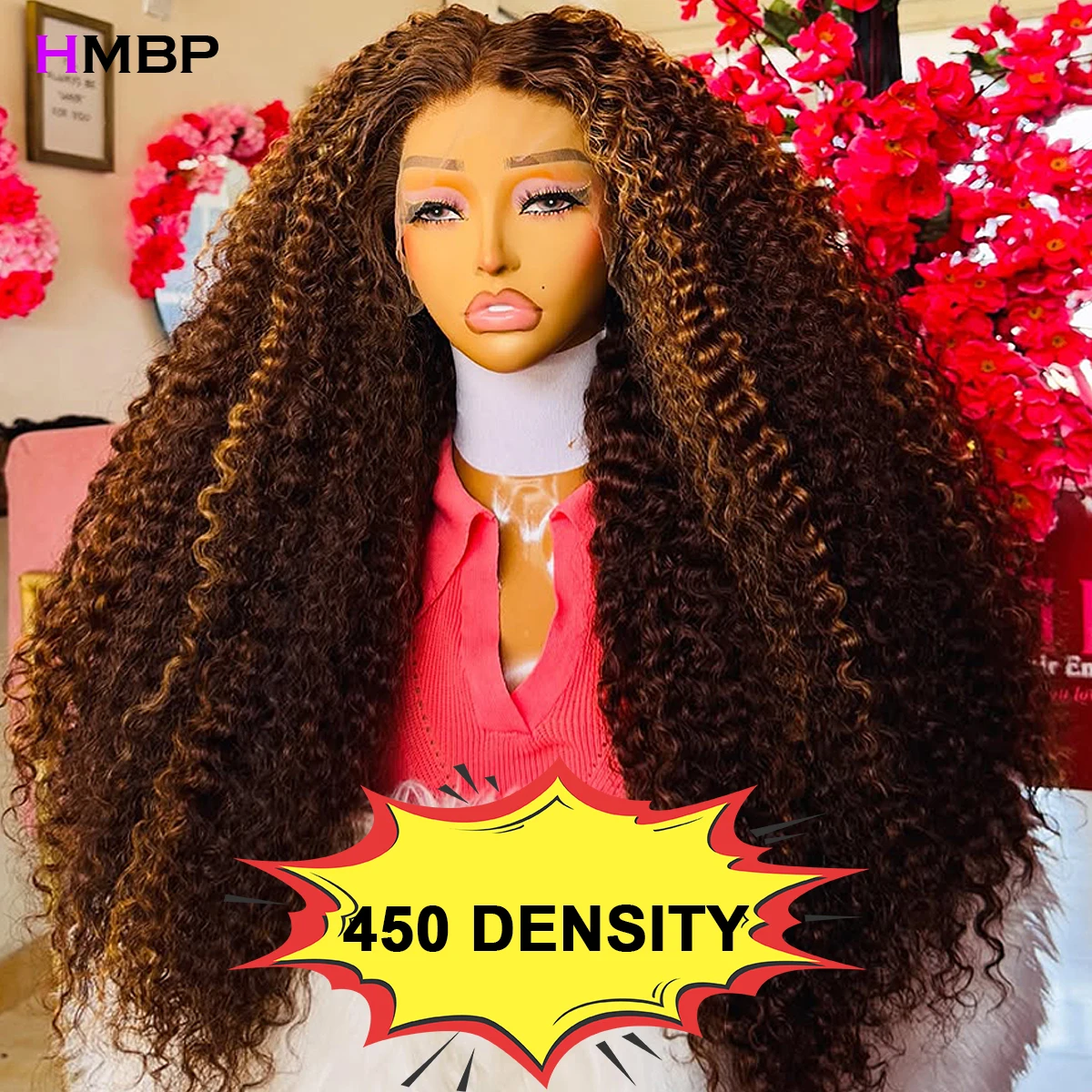 

Double Drawn 450 Density Kinky Curly Wigs Human Hair P4/27 13x6 HD Transparent Lace Frontal Wig Human Hair Pre Plucked For Women