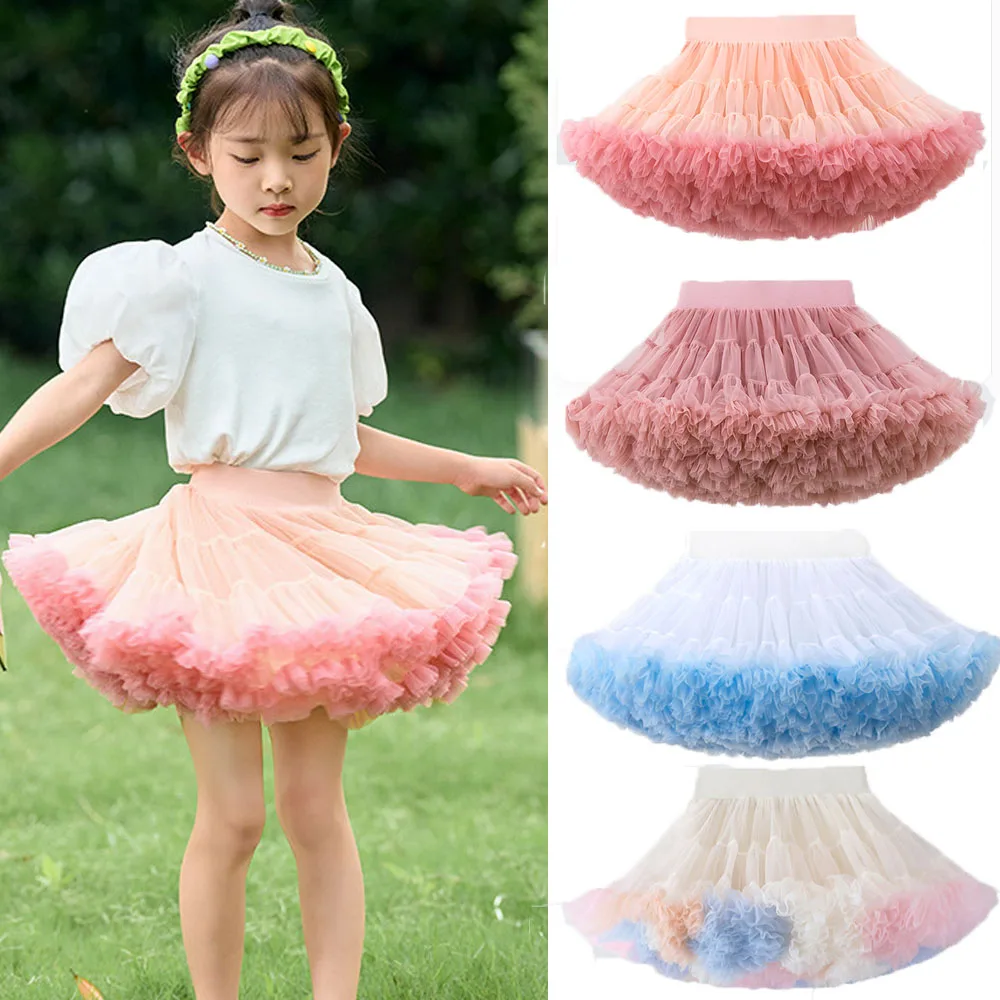 

Eu's SWIND Girls Tutu Skirts Fluffy Chiffon Pettiskirt Tulle Solid Colors Summer Girl Dance Skirt 70-140cm Kids Lace Skirt