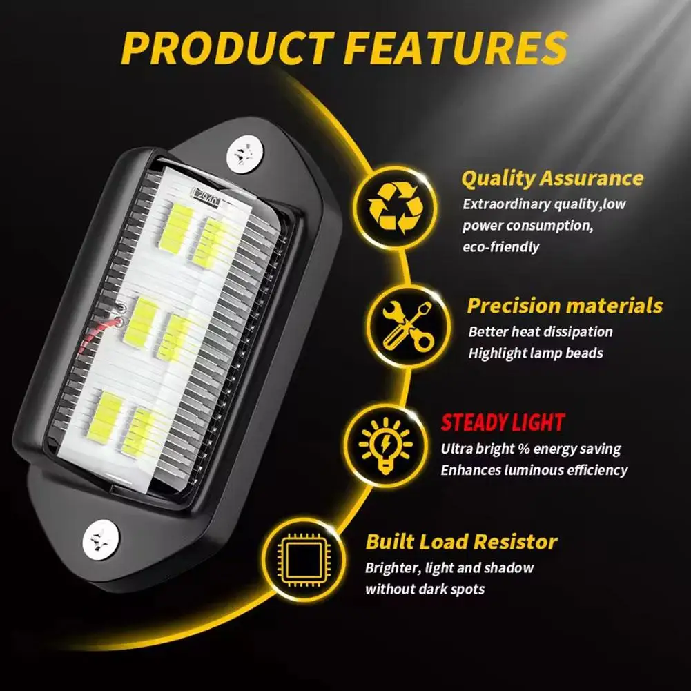 2 قطعة 6LED أضواء لوحة ترخيص السيارة 12-24 فولت LED الجانب ماركر 6500 كيلو الأبيض إشارة تحذير مقاوم للماء لسيارات الدفع الرباعي والشاحنات والمقطورات والحافلات #3