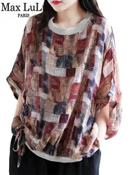 Max LuLu Korean New Design 2022 Tops Ladies Plaid Chiffon Shirts Women Linen Loose Thin Blouses Female Elegant Clothes Big Size