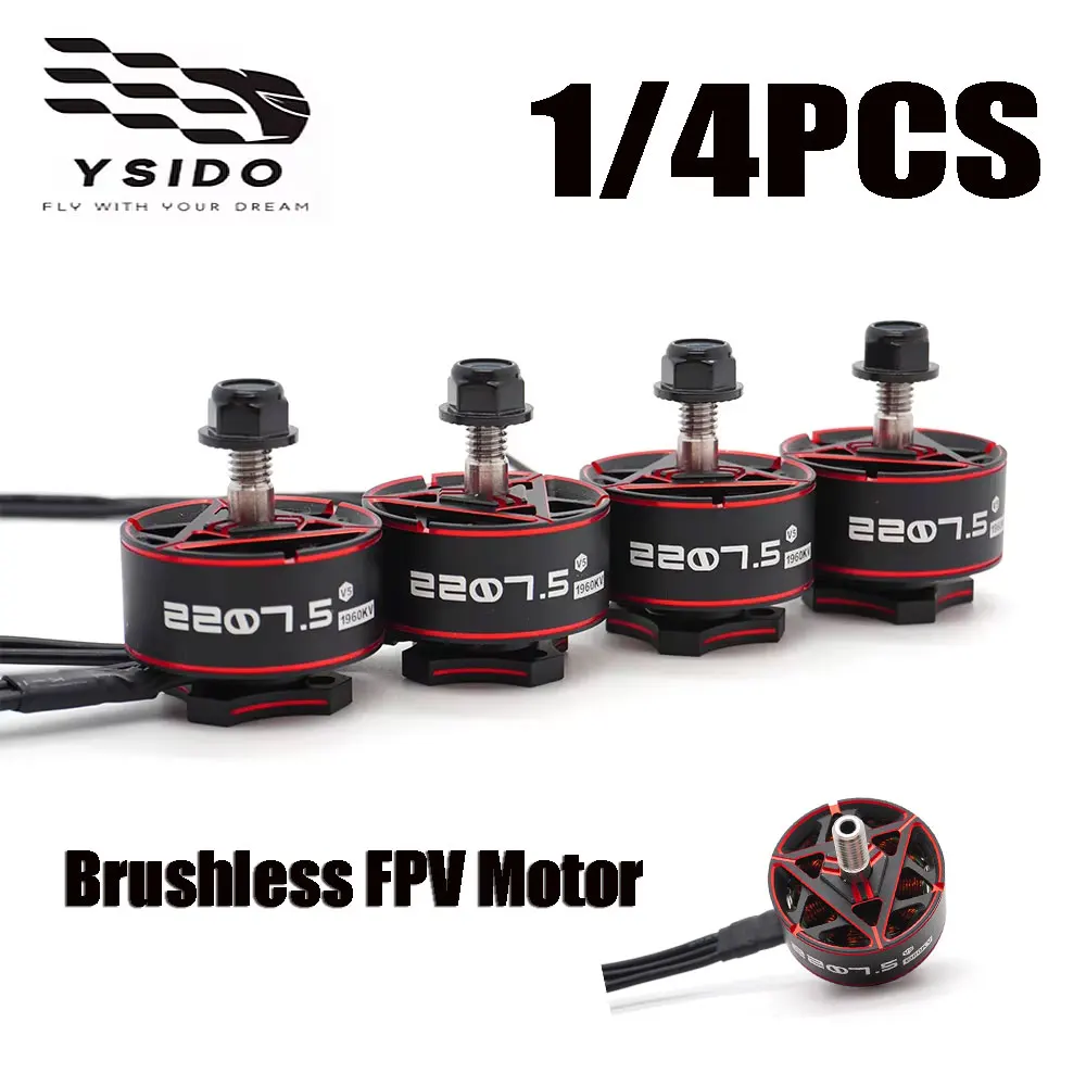 YSIDO 1/4Pcs 2207.5 1960KV 6S Brushless FPV Motor 5mm Shaft For 5in Propeller Flower Fly Traversing Cinematic Drone Parts