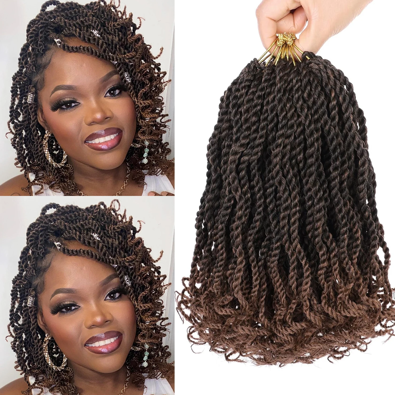 ضفائر شعر كروشيه سنغالية مقاس 8/12 بوصة للنساء ذوات البشرة السمراء، ضفائر كروشيه قصيرة ملفوفة مسبقًا، ضفائر صغيرة كروشيه