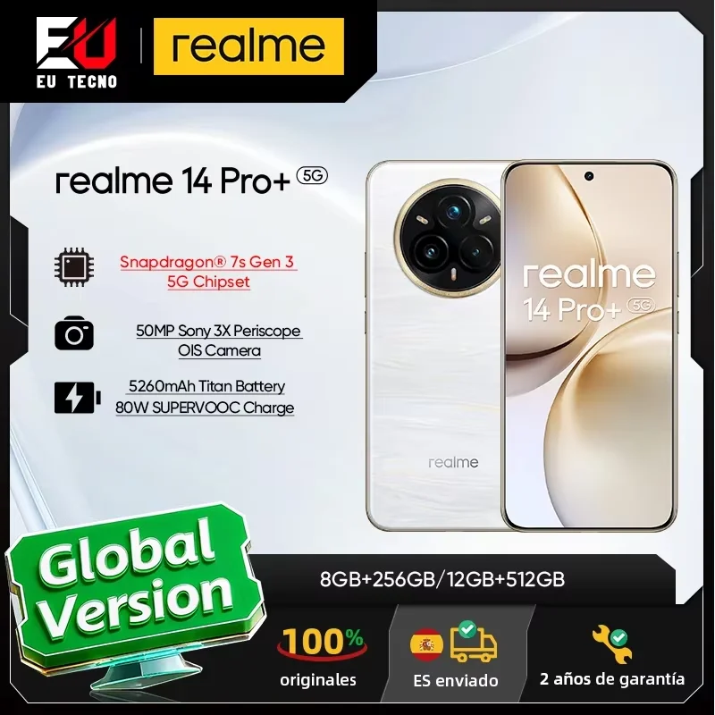 Version mondiale realme 14 Pro Plus 5G Smartphone Sony 3X périscope OIS caméra Snapdragon7s Gen 3 80W SUPERVOOC Charge IP69