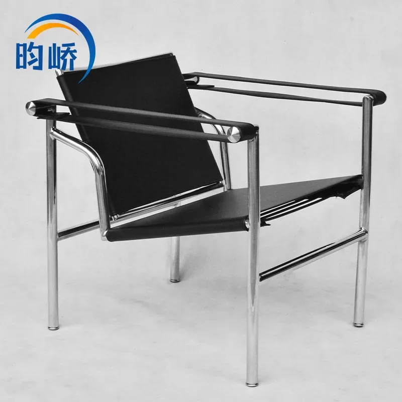 Designer Furniture Simple Modern Leisure Chair Office Negotiation Rest Area Stainless Steel Tube Saddle Leather Art Lounge Chair