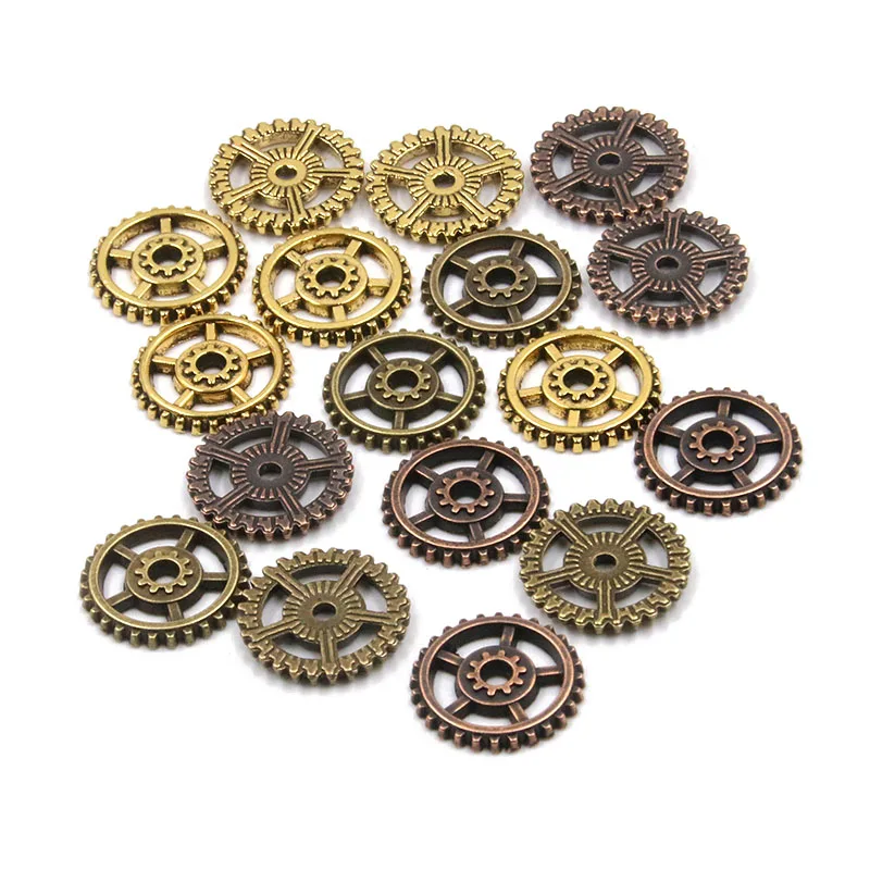 20PCS 18mm 4 Color Vintage Metal Zinc Alloy Steampunk Gear Round Hollow Charms Fit Jewelry Pendant Makings