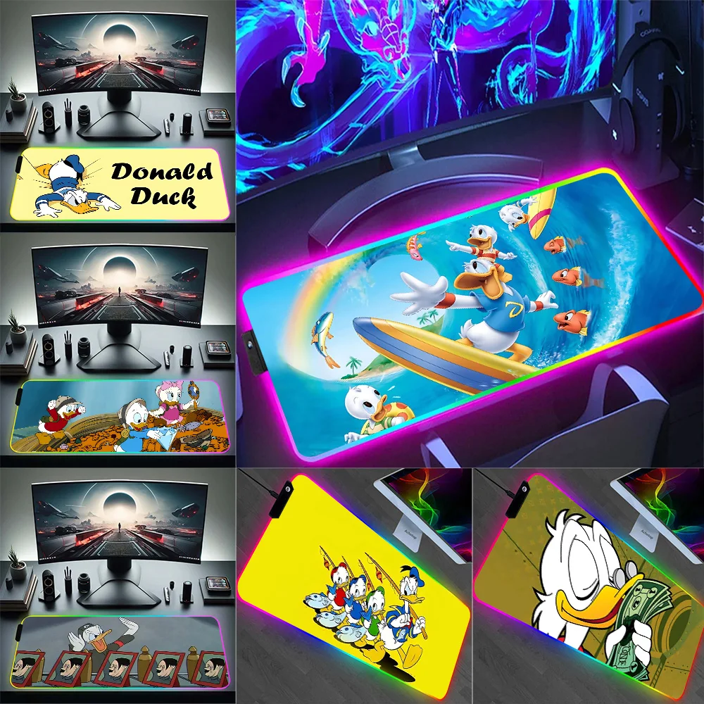 RGB Donalds Duck Daisys Pc Gamer Keyboard Mouse Pad Mousepad LED Glowing Mouse Mats Rubber Gaming Computer Mausepad