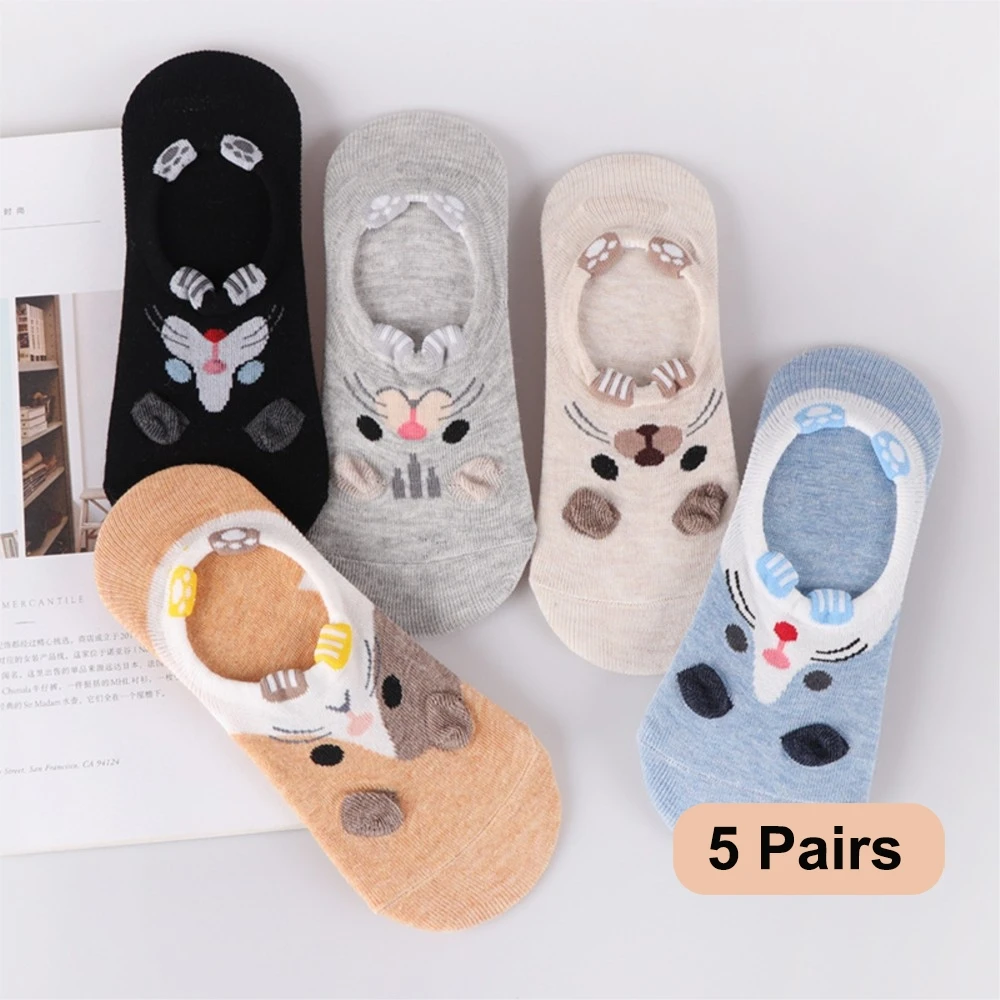 5Pairs/lot Women Socks Female Cotton No Show Ankle Socks Animal Cartoon 3D Socks Lovely Cute Students Girls Socks