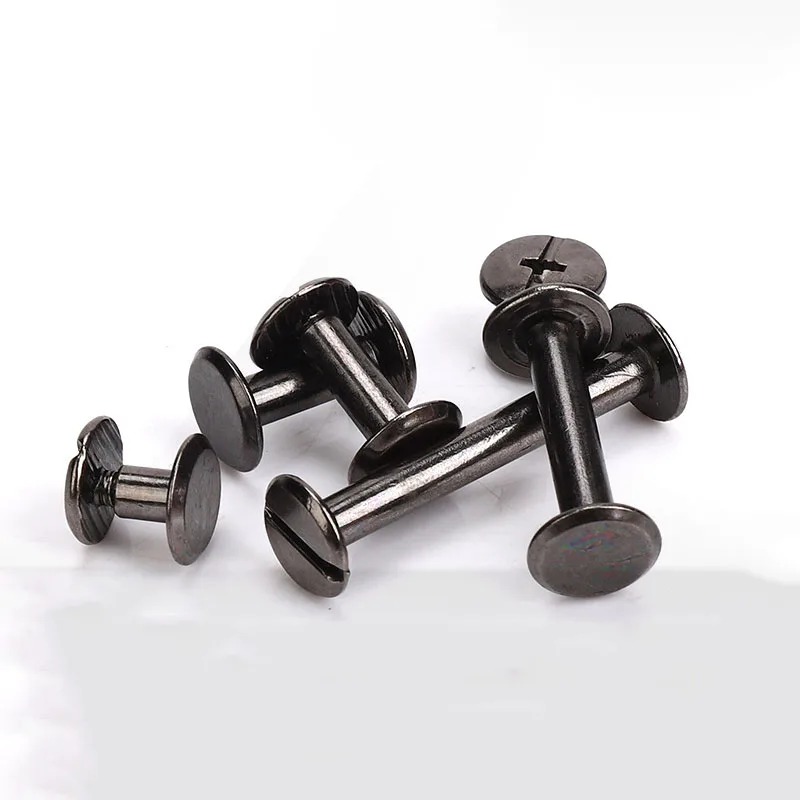 10pcs Metal Gun Black Binding Chicago Screws Nails Long Studs Rivets Leather Craft Hardware Accessories Rod Length 3~50mm