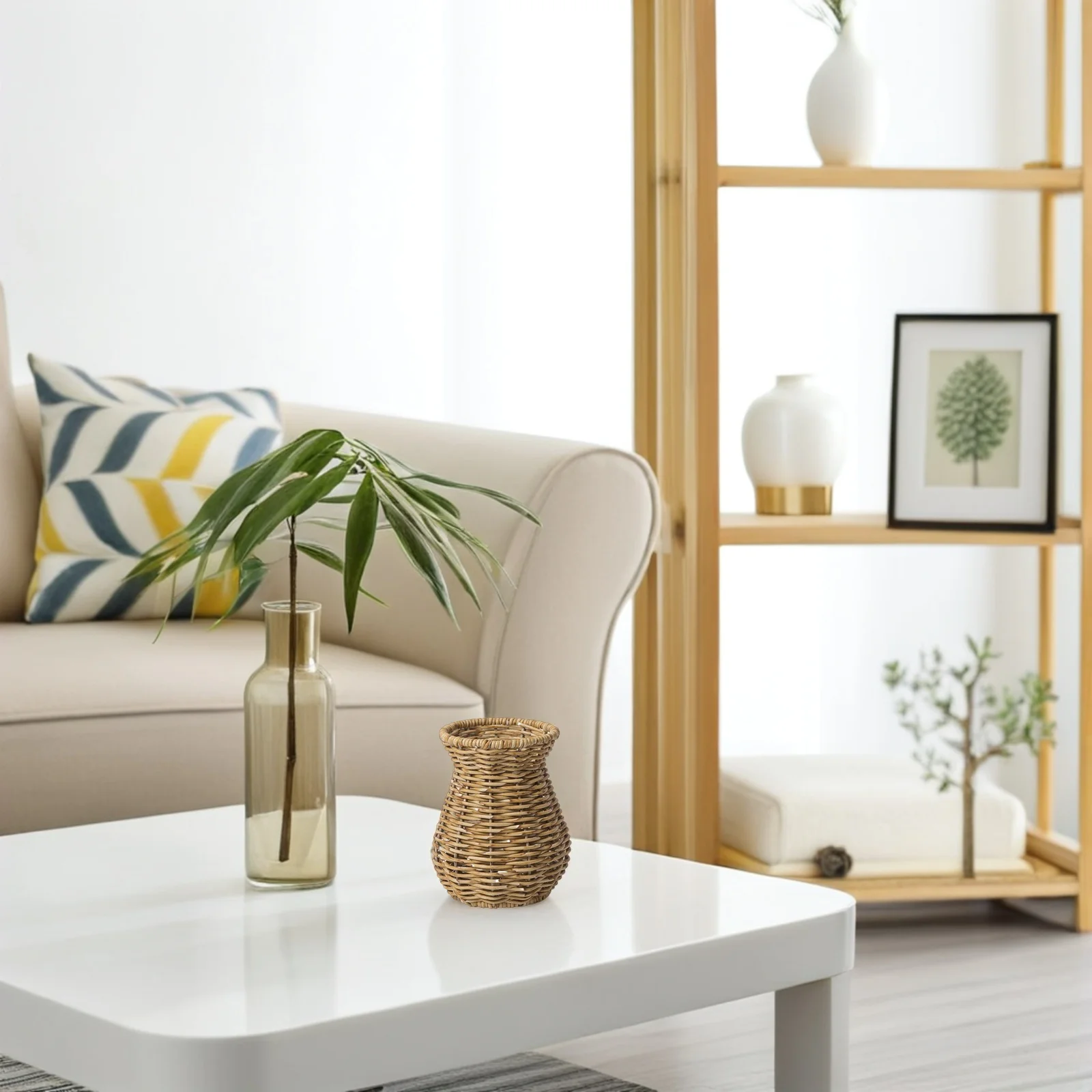 

2Pcs Handwoven Woven Plastic Vase Rustic Farmhouse Decorative Flower Holders for Living Room Bedroom Tabletop Decor Accents