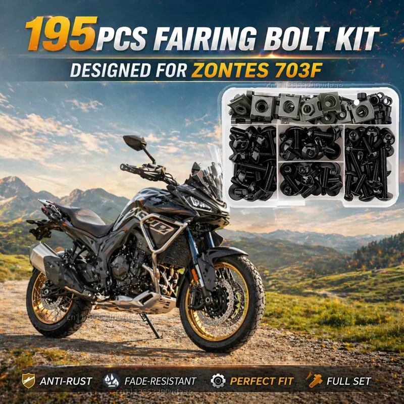 195Pcs Motorcycle Aluminum Fairing Bolt Screws Kit Nut Clips For Zontes 703F 703 F 2025 CNC Fastener Hardware Bodywork Repair