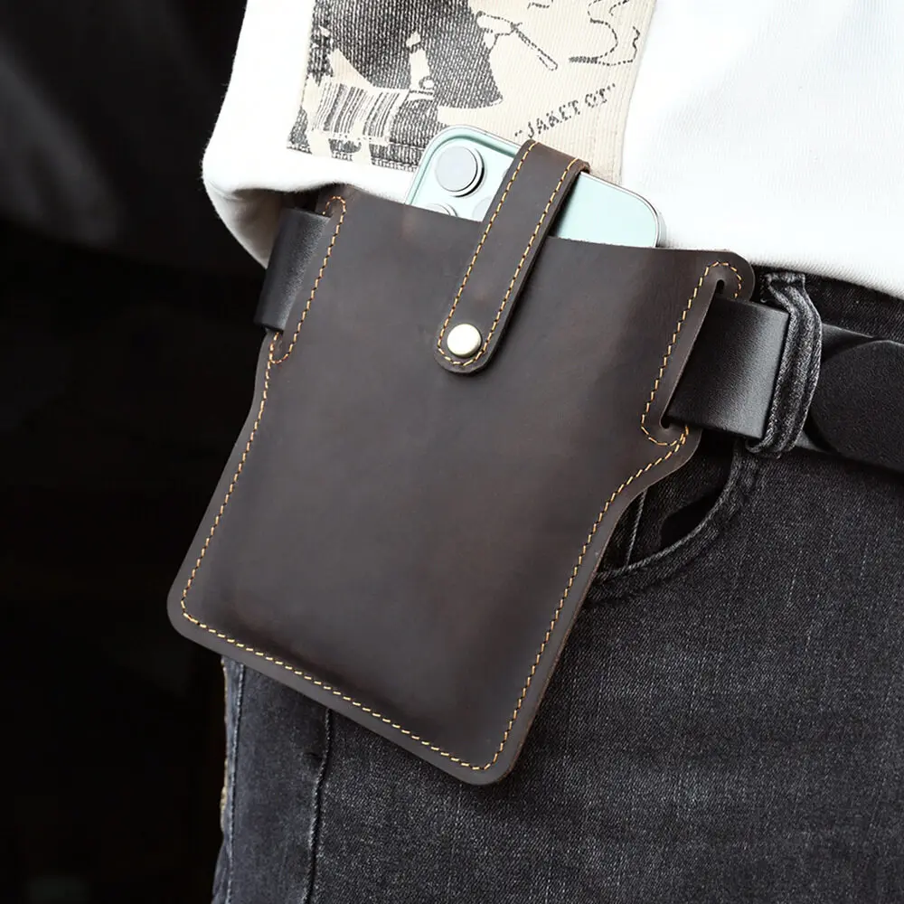 

Bumbag Crazy Horse Leather Retro Phone Waist Bag Ultra-thin Men's Belt Hanging Outdoor Sports Phone Bags Anniversary Gifts