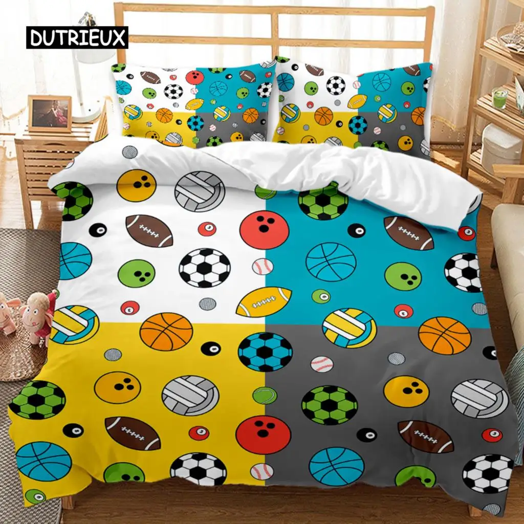 

Ball Duvet Cover Set Sports Balls Bedding Set King Size Basketball Football Soccer Baseball Polyester Quilt Cover for Kids Teens