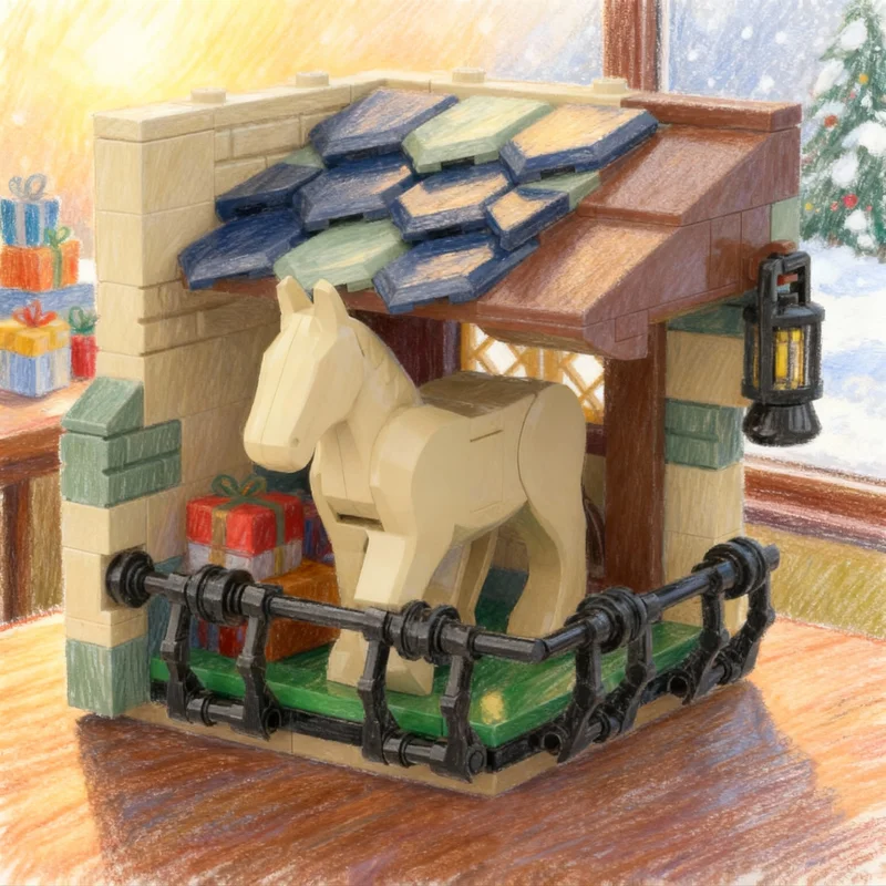 169pcs MOC Horse Stable Habitat Castle Model Building Blocks Architecture DIY Christmas Gifts Assemble Toy Creative Education