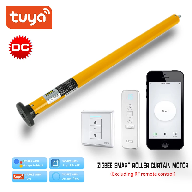 A-OK AM25 1/25 tuya zigbee smart Rolling Tubular Motor Built-in Battery work with  Alexa/Google Assistant for 38mm Tube