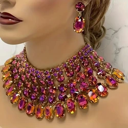 Vedawas 3pcs/set, Vintage Luxe Rhinestone Gemstone Necklace And Earrings Set, Elegant Bling Shiny Crystal Jewelry Set For Women