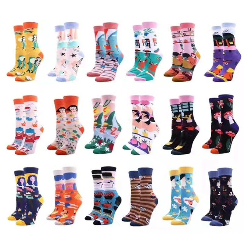 Japanese Harajuku Women\'s Socks Occident Colorful oil Painting Graffiti Socks Korean Fashion Hip Hop Socks Girl Street Gifts