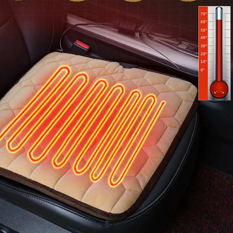 12V Heating Car Seat Cover Heated Auto Front Seat Cushion Plush Heater Winter Warmer Control Temperature Electric Heating Pad