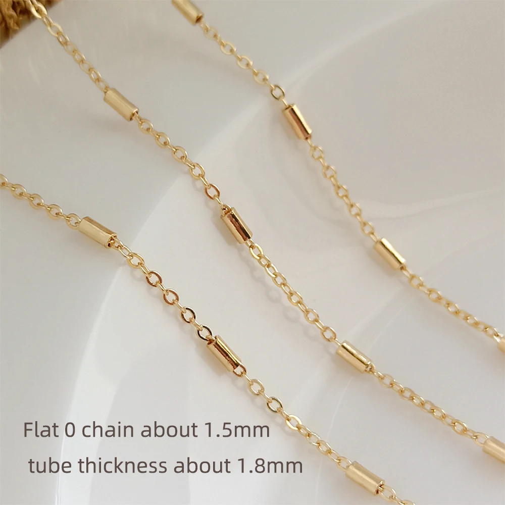 2 Meters Brass Coated Gold Flat 0-interval Pipe Chain DIY Fashion Jewelry Making Necklace, Bracelet, Luggage Accessories