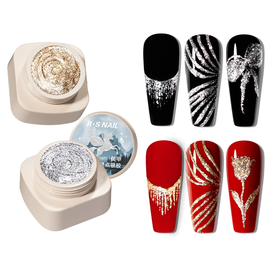 Esmalte de Uñas en Gel Platinum 5g Sin Limpieza RSNAIL, Efecto Brillante Reflectante Metálico Dorado Plateado para Verano, Delineador, Barniz para Manicura