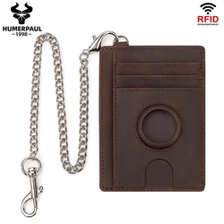 남성용 RFID 에어태그 카드홀더 지갑, 정품 가죽 슬림 미니멀리스트 프론트 포켓, 비즈니스 에어태그 보호 케이스