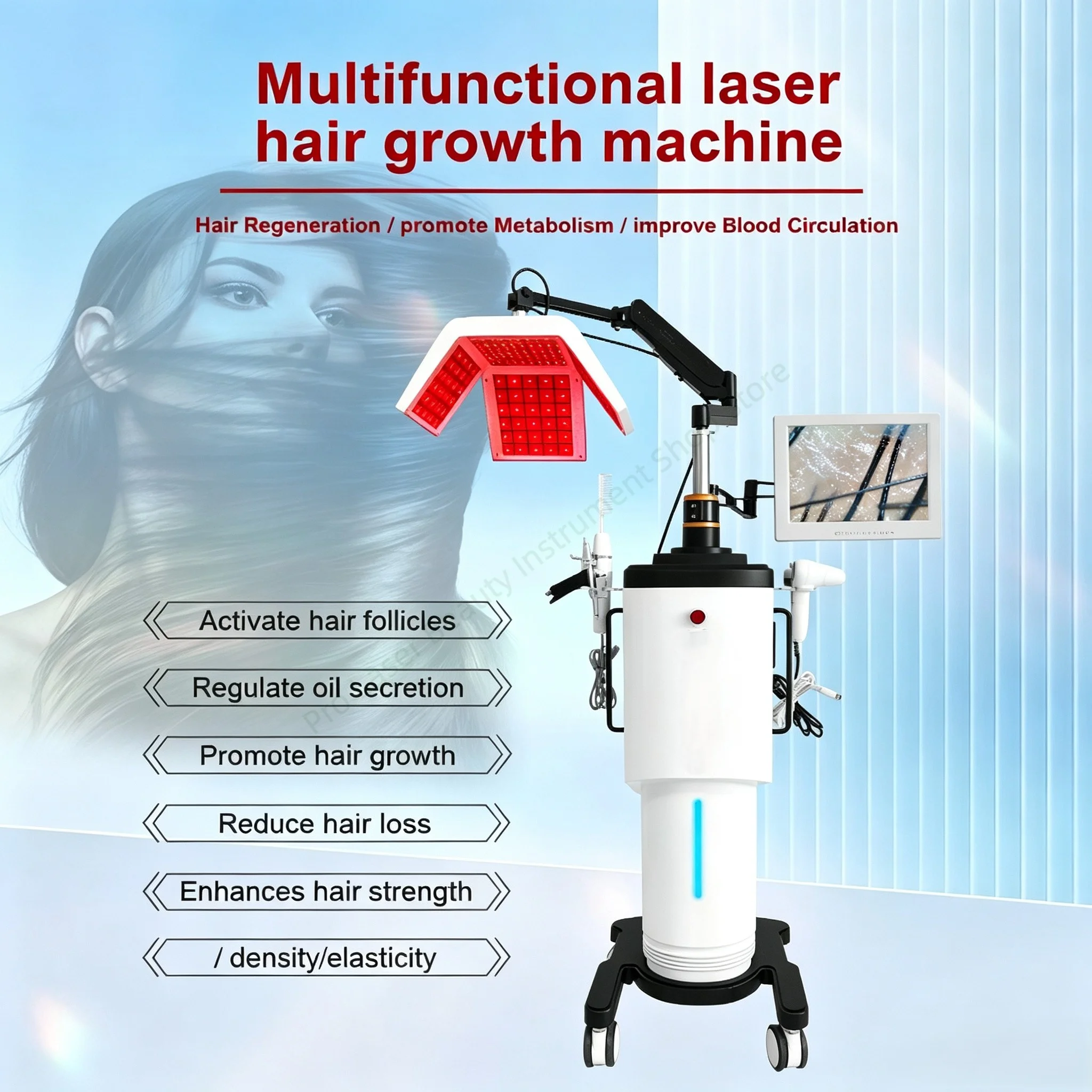 Vertical Scalp Treatment Device 650nm Light Hair Regeneration System 200X HD Scalp Camera Multi Function Hair Loss Solution for